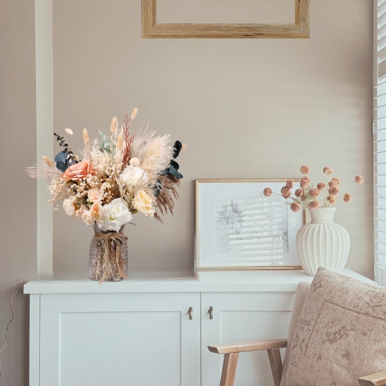 100pcs High End Artificial Flowers Dried Pampas Decor With Vase, Kitchen Isla…