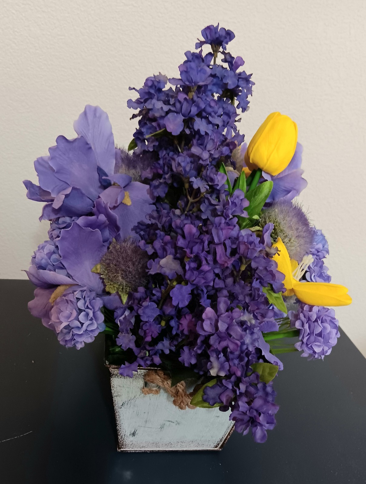 Silk Flowers, Lilacs, Tulips, Shades Of Purple, Yellow, Mother’s Day/Easter