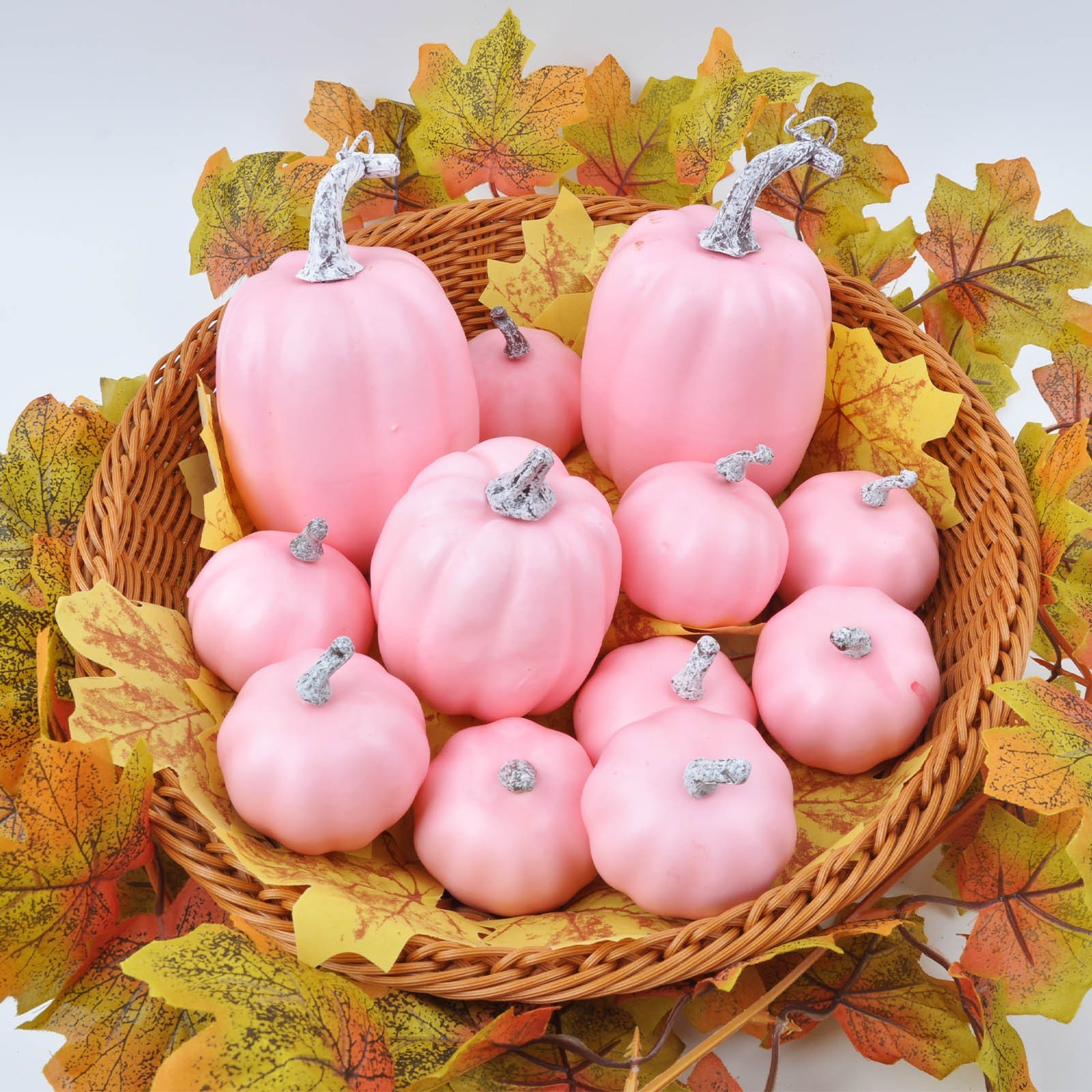 Foam Pumpkins 12 Pack in Three Soft Tones for Tiered Tray and Harvest Decor