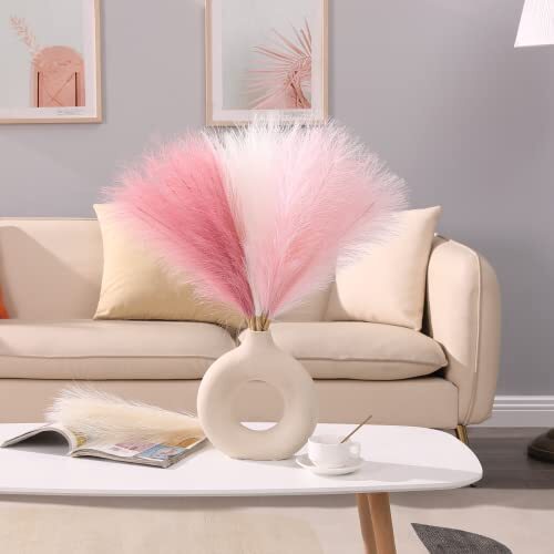 Serwalin Pampas Grass Pink Decor 17.7 Inch 17 Inch 6 Pcs A Blush & Cream & Pink