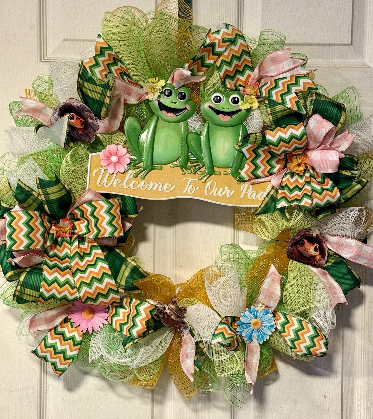 My Pad Welcome Spring Summer Frog Wreath