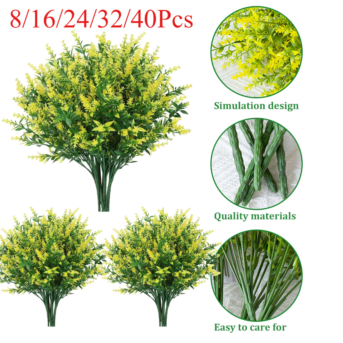 Artificial Yellow Lavender Flowers Fake Plastic Plants for Outdoor Garden Decor