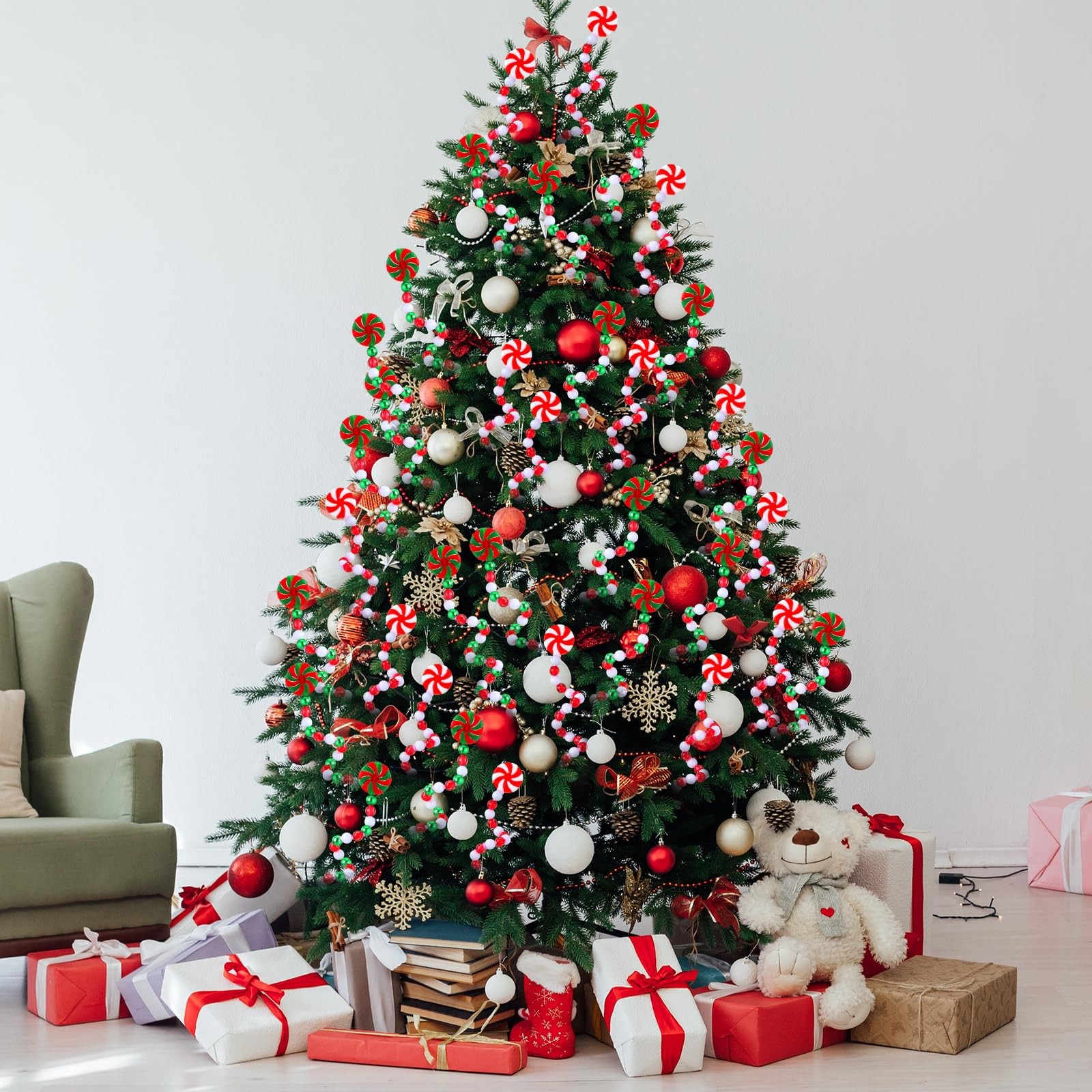 32 PCS Candy Christmas Tree Picks Decoration 8.7 Inch Red Green White Ornament
