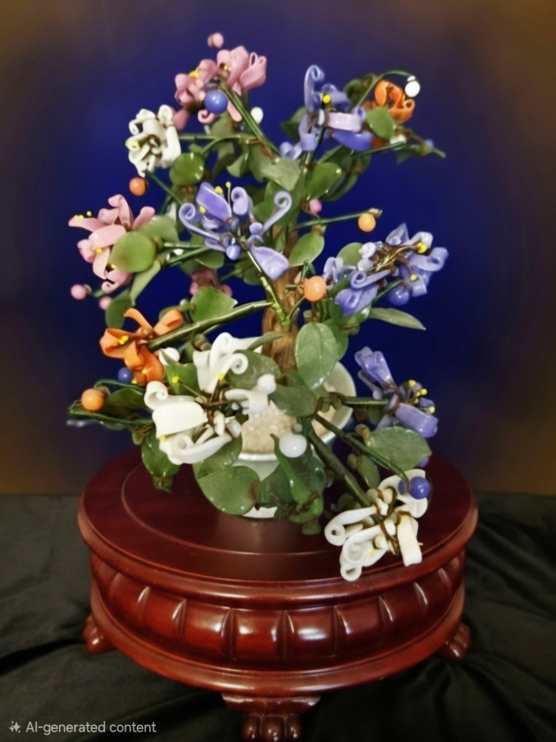 Vintage Glass Bonsai Tree Jade Purple Orange Green Blue White CeladonCeramicPot