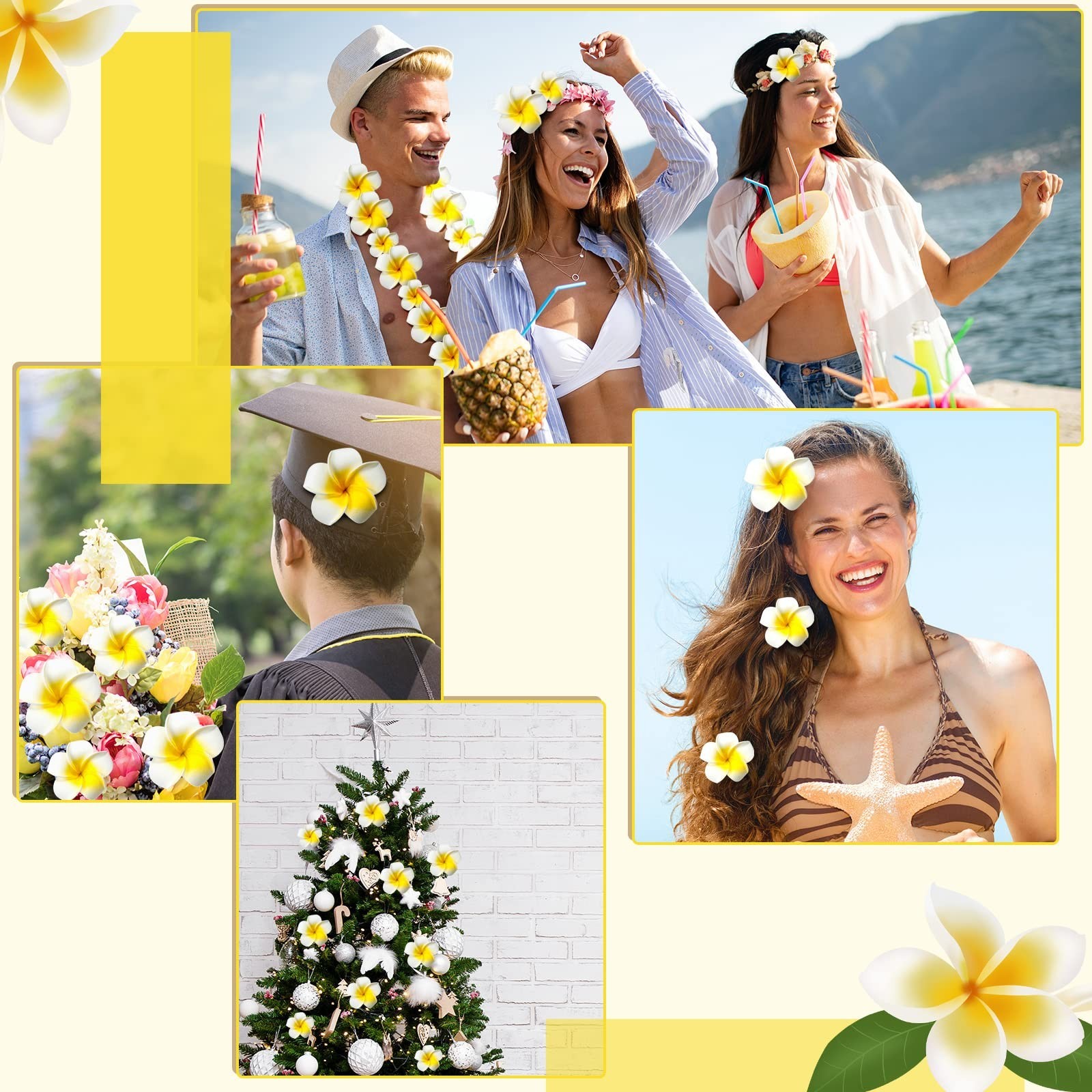 160 Pcs Artificial Plumeria Flowers – White Foam Frangipani Petals for DIY Craft