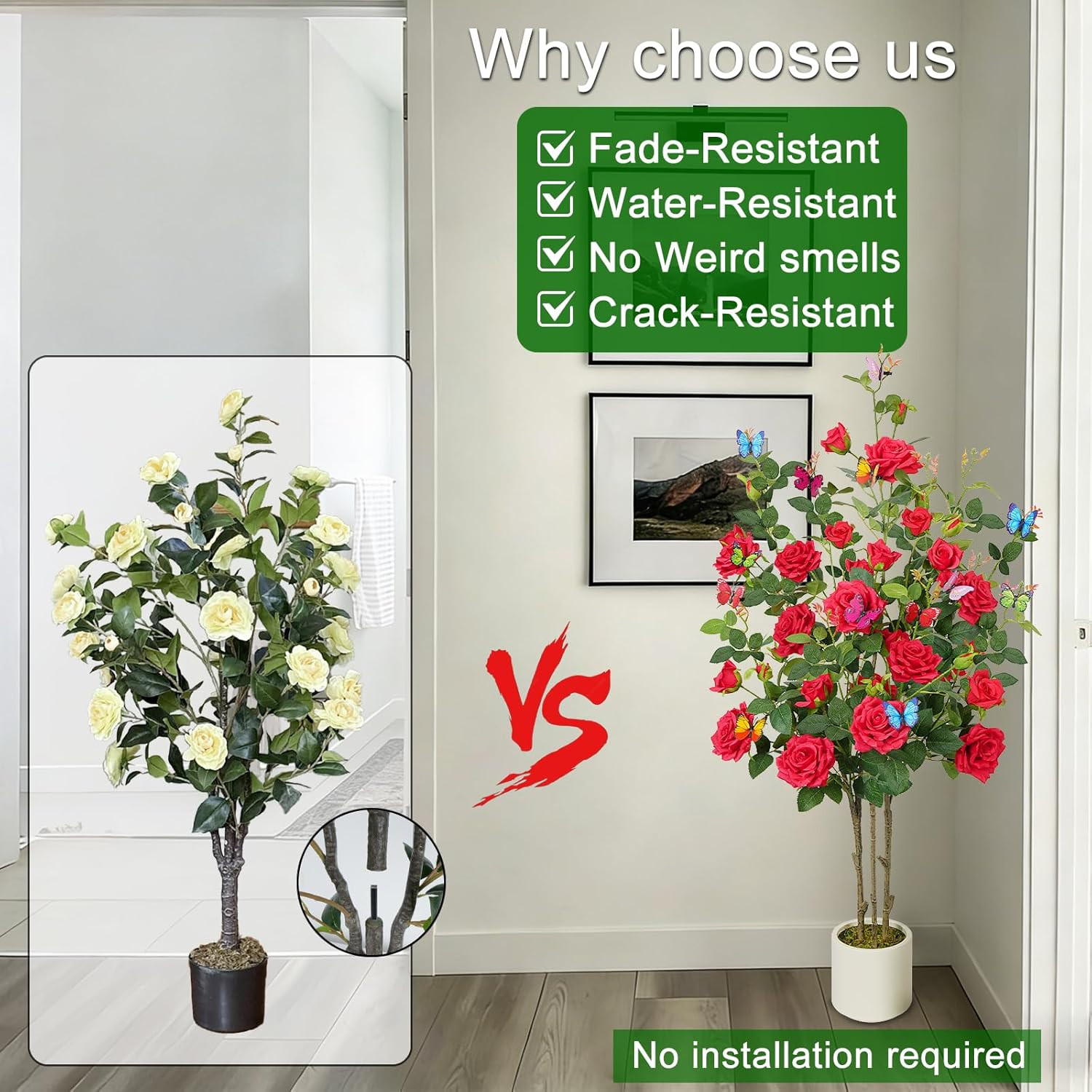 4FT Artificial Camellia Tree 2 Pack with Butterflies for Indoor/Outdoor Decor