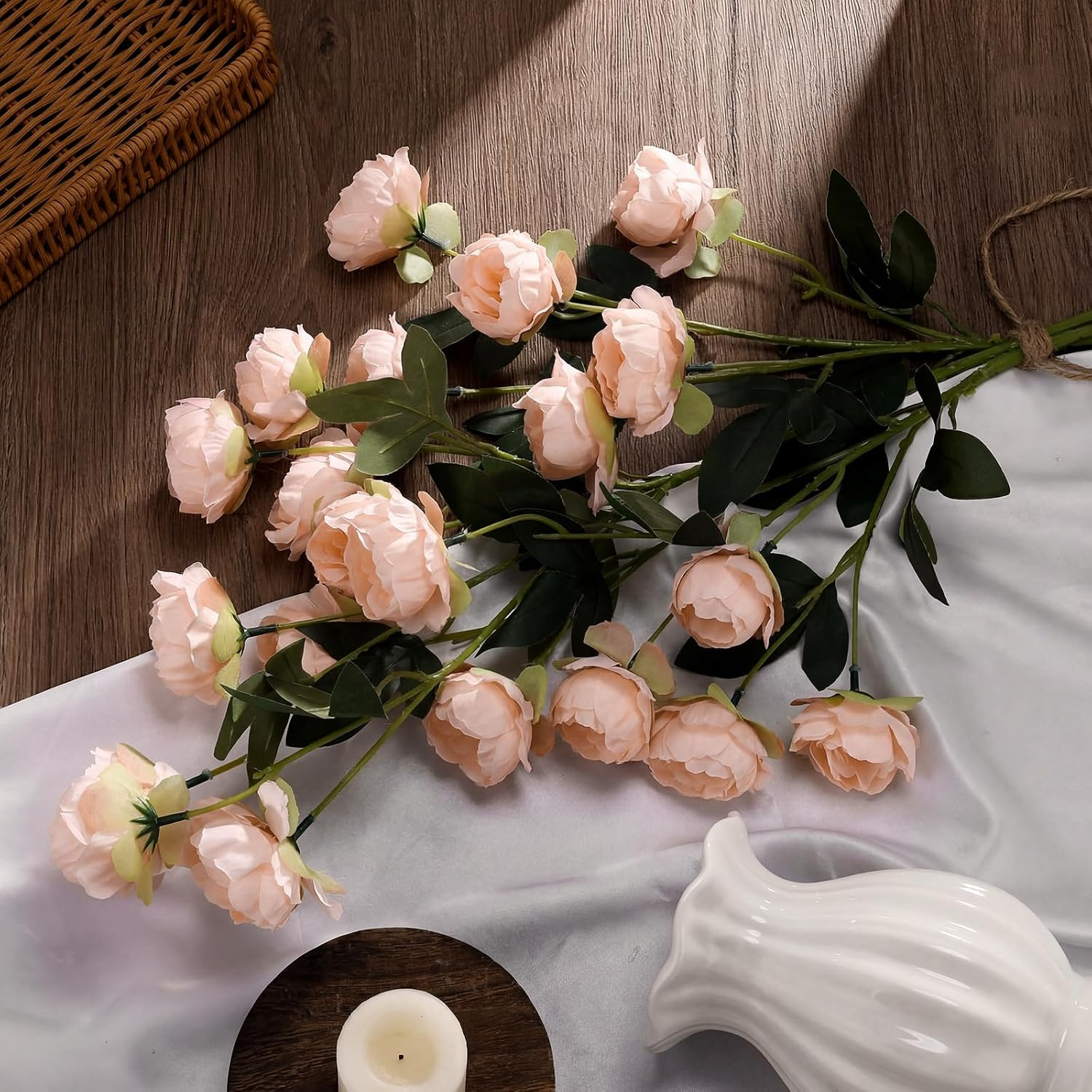 32″ Large Pink Faux Silk Peony Stems – 6 Pcs for Home Decor & Weddings