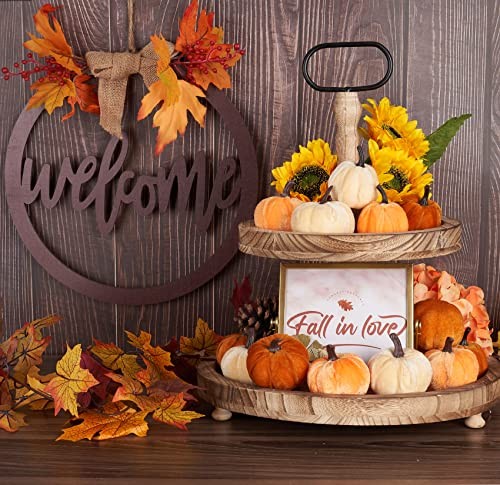 Pumpkin Decor 12pcs Artificial Fake Faux Velvet Foam Fabric Pumpkins Fall