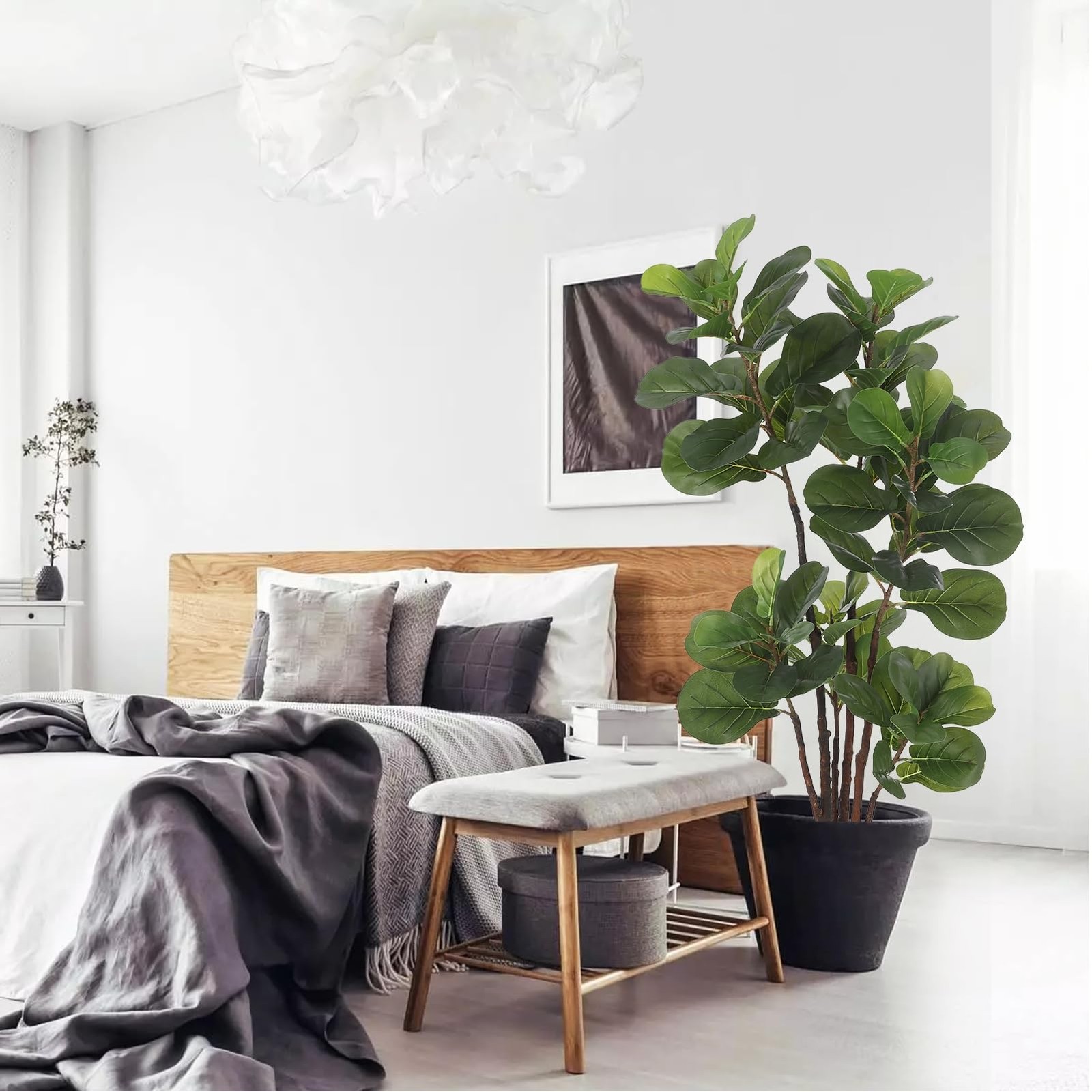 Faux Fiddle Leaf Fig Tree, 4 Ft Artificial Ficus Lyrata Plant with 72 Fiddle …