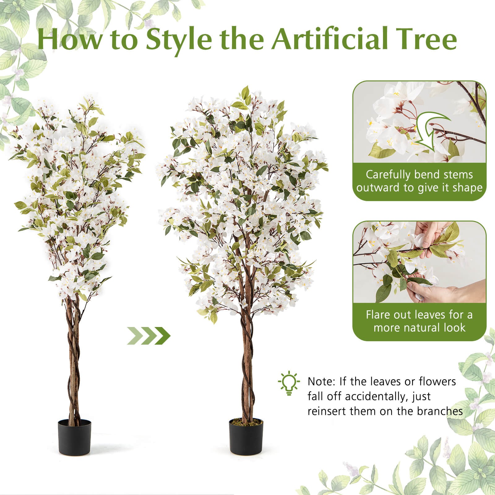 6 FT Artificial Bougainvillea Tree w/910 Flowers, 105 Leaves, Real Wood Trunk