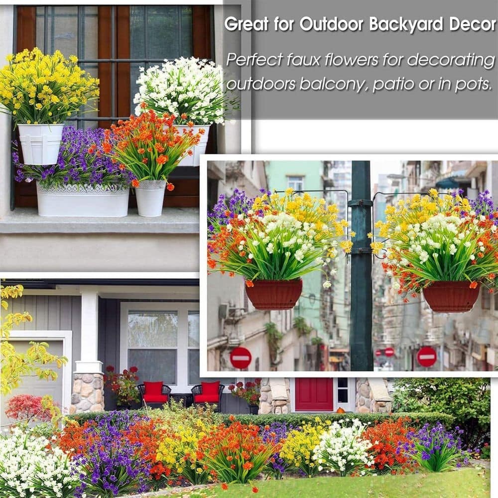 12.6 In. H 20 Bundles Artificial Flowers for Outdoors UV Resistant Fake Plants S