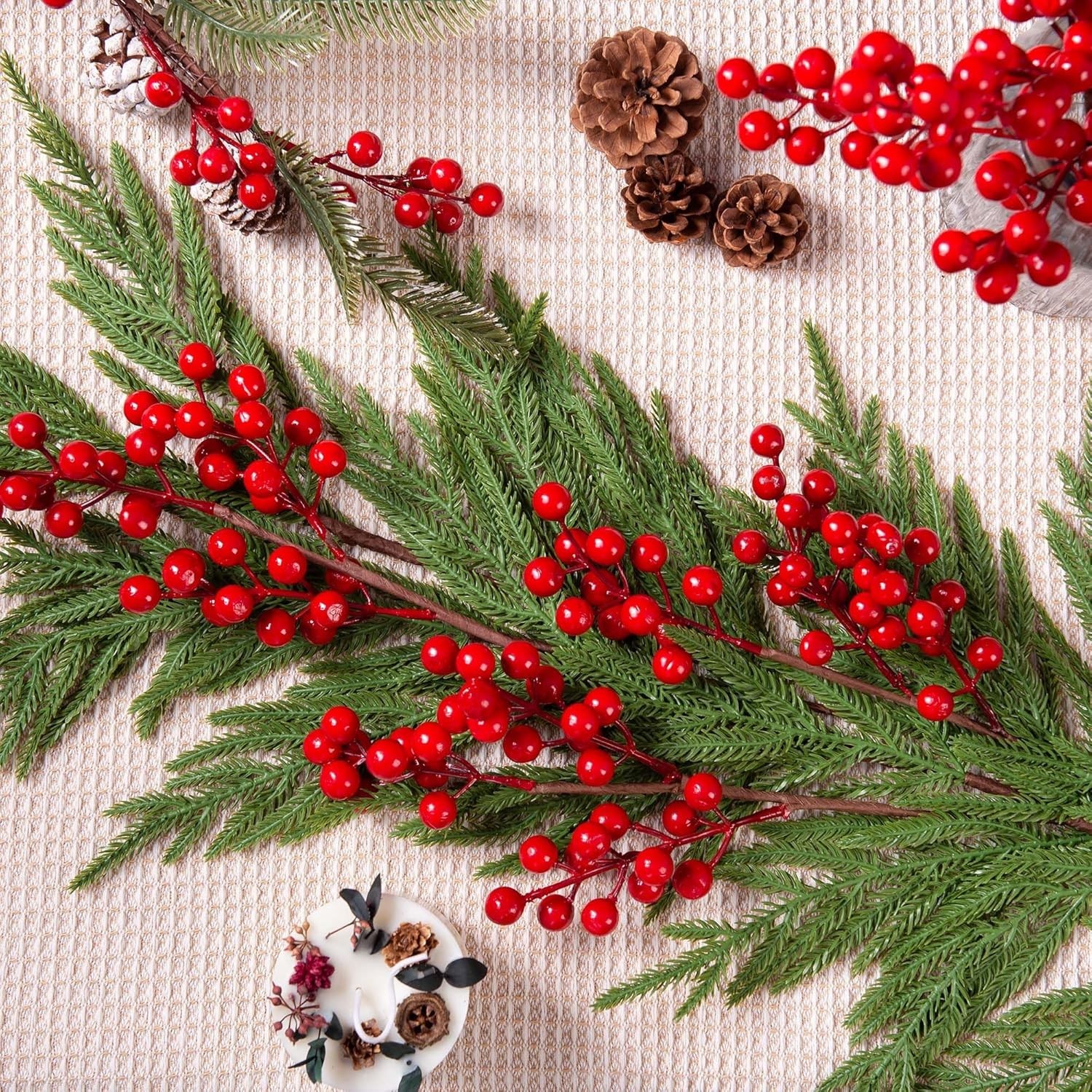 12 Pcs Artificial Red Berries Stems 13.5″ Waterproof Berry Branches for Home …