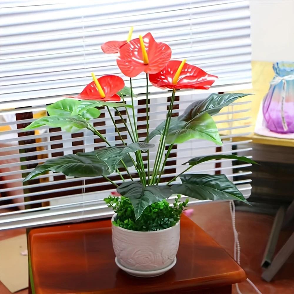 Red Palm Flamingo Flower – Lush Artificial Plant for Home, Garden & Outdoor