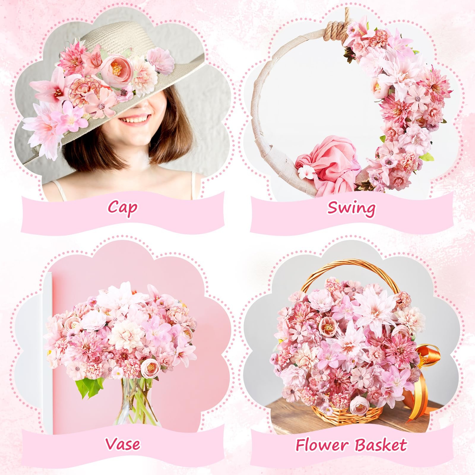 Pink Silk Faux Daisy Peony Rose Mini Artificial Fake Flower Heads Crafts 80PCS
