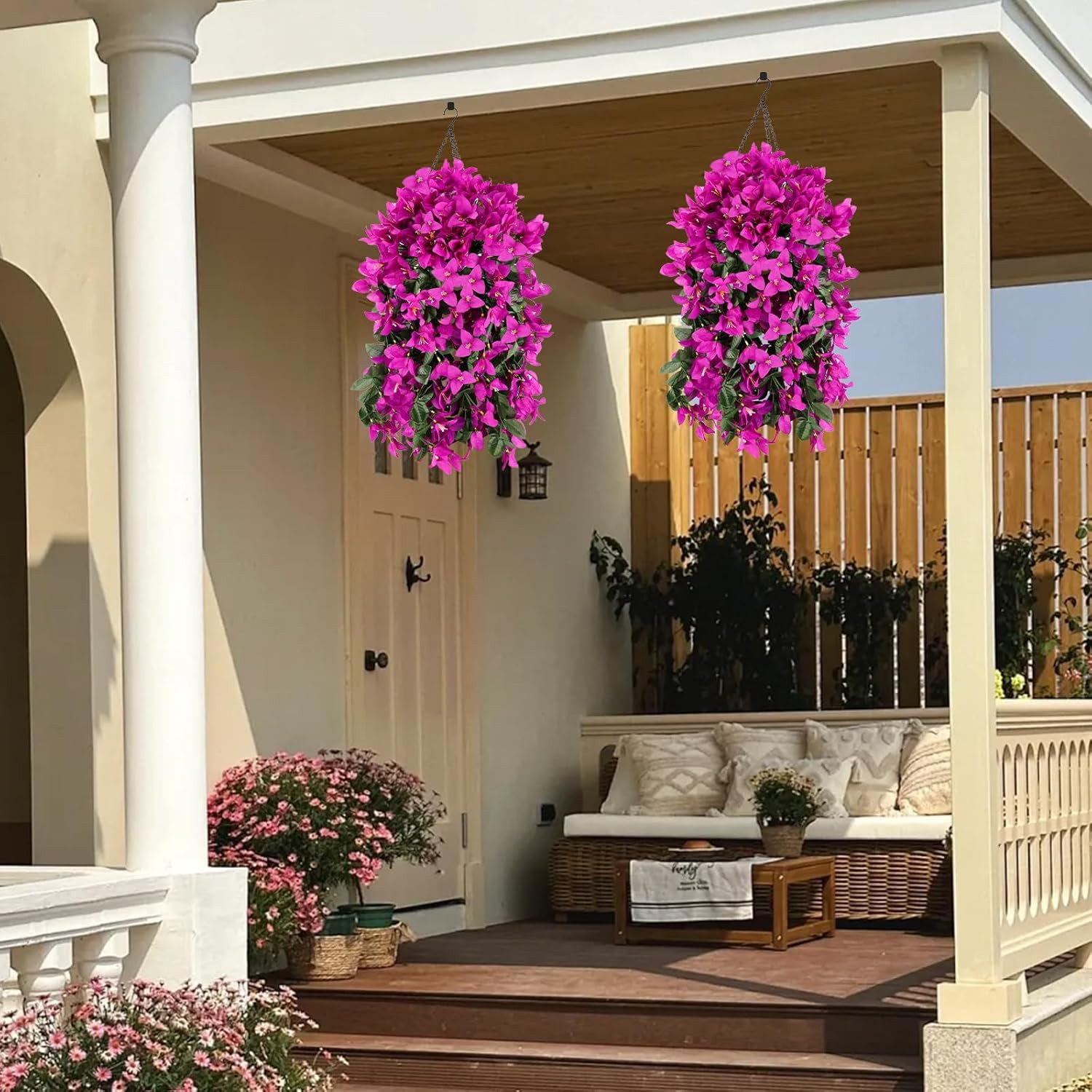 Fuchsia Artificial Bougainvillea Flowers – 12 Pcs UV Resistant Hanging Vines