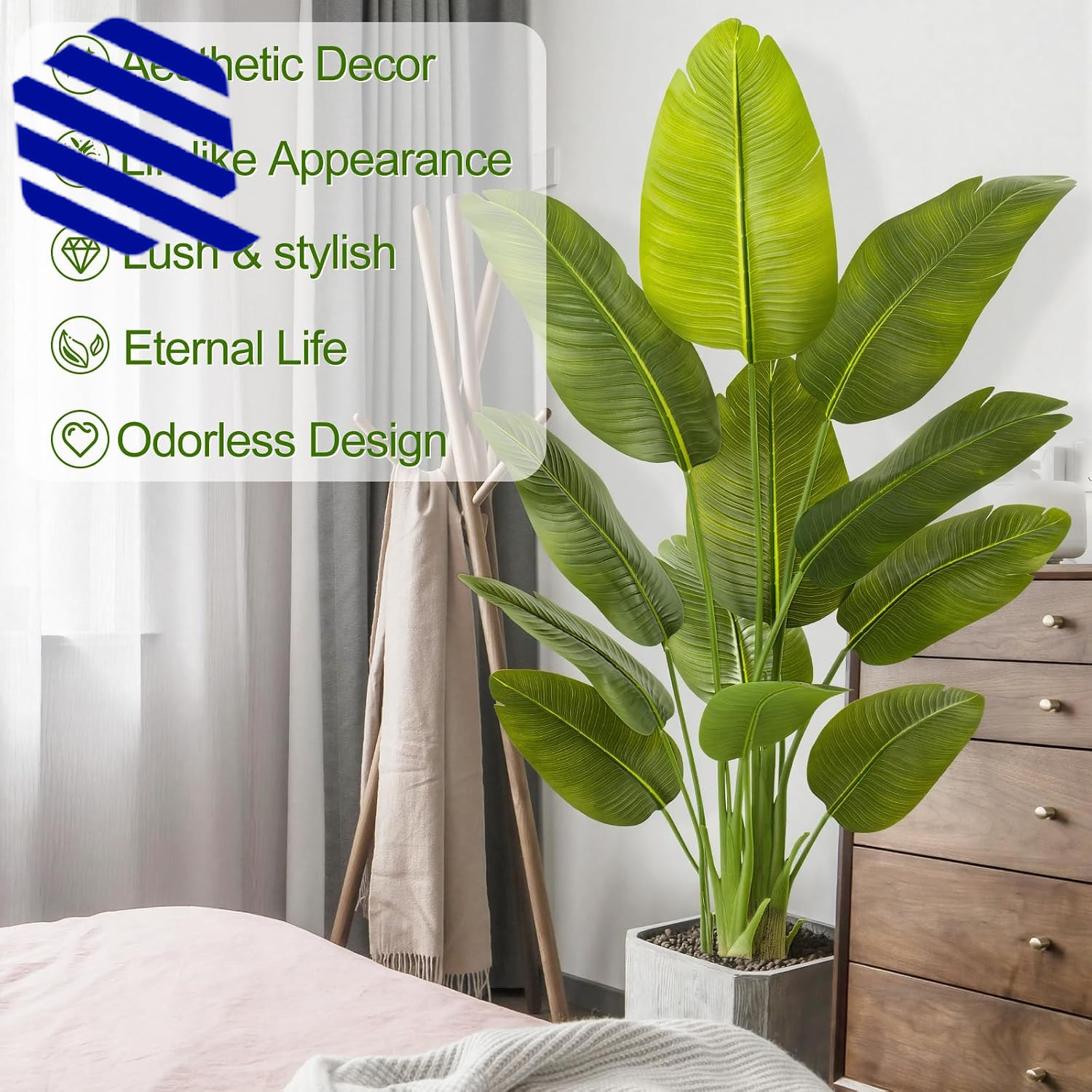 Lifelike Bird of Paradise Artificial Plant 5ft Faux Banana Leaf Tree w 12 Trunks
