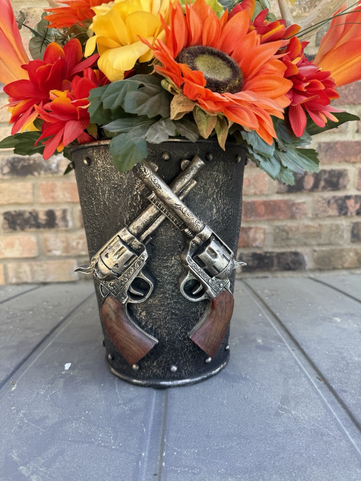 Artificial Plant Floral Arrangement Distressed Ceramic Planter Home Decor Fall