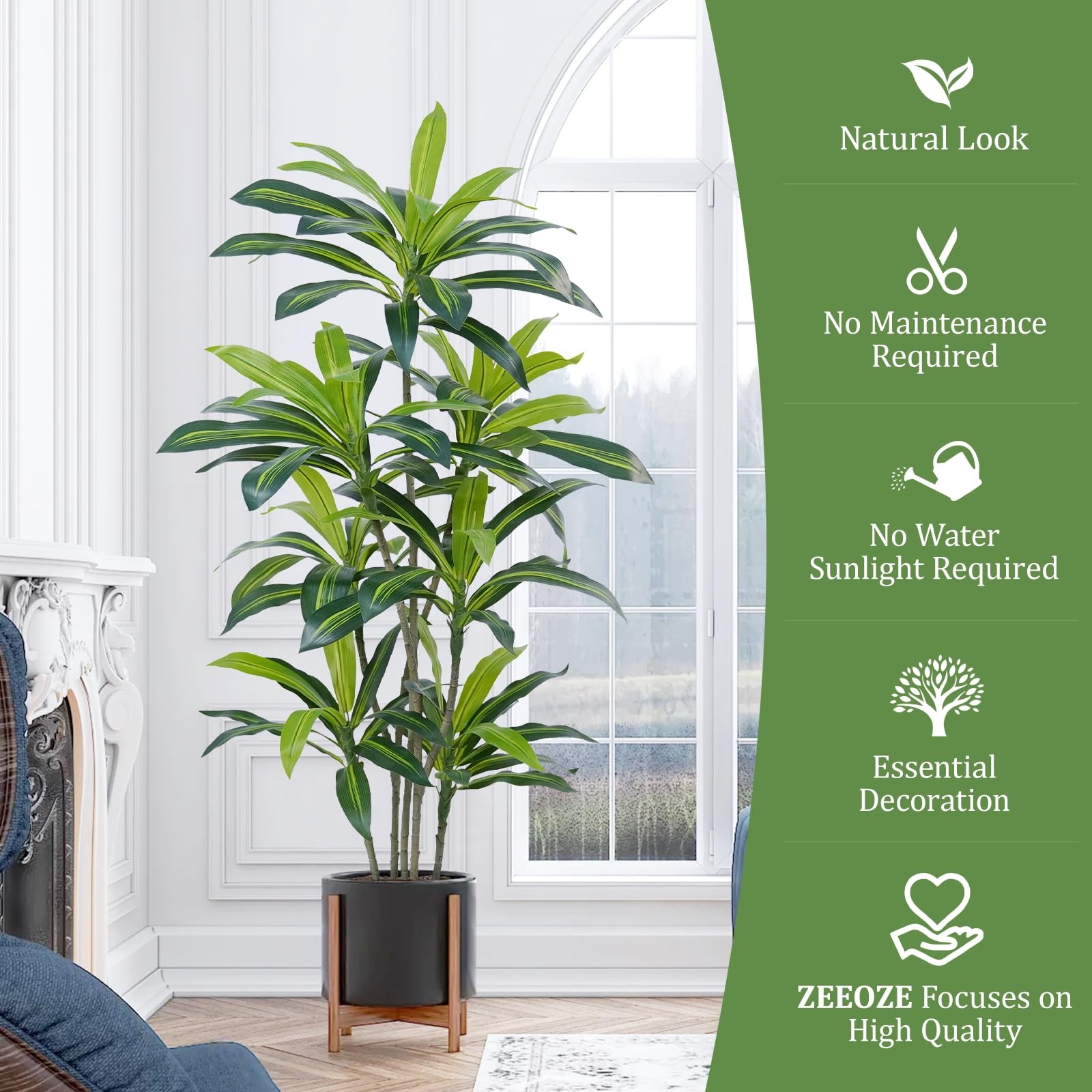 6Ft Dracaena Plant Artificial Tree Fake Tropical Floor Plants Potted (Real To…