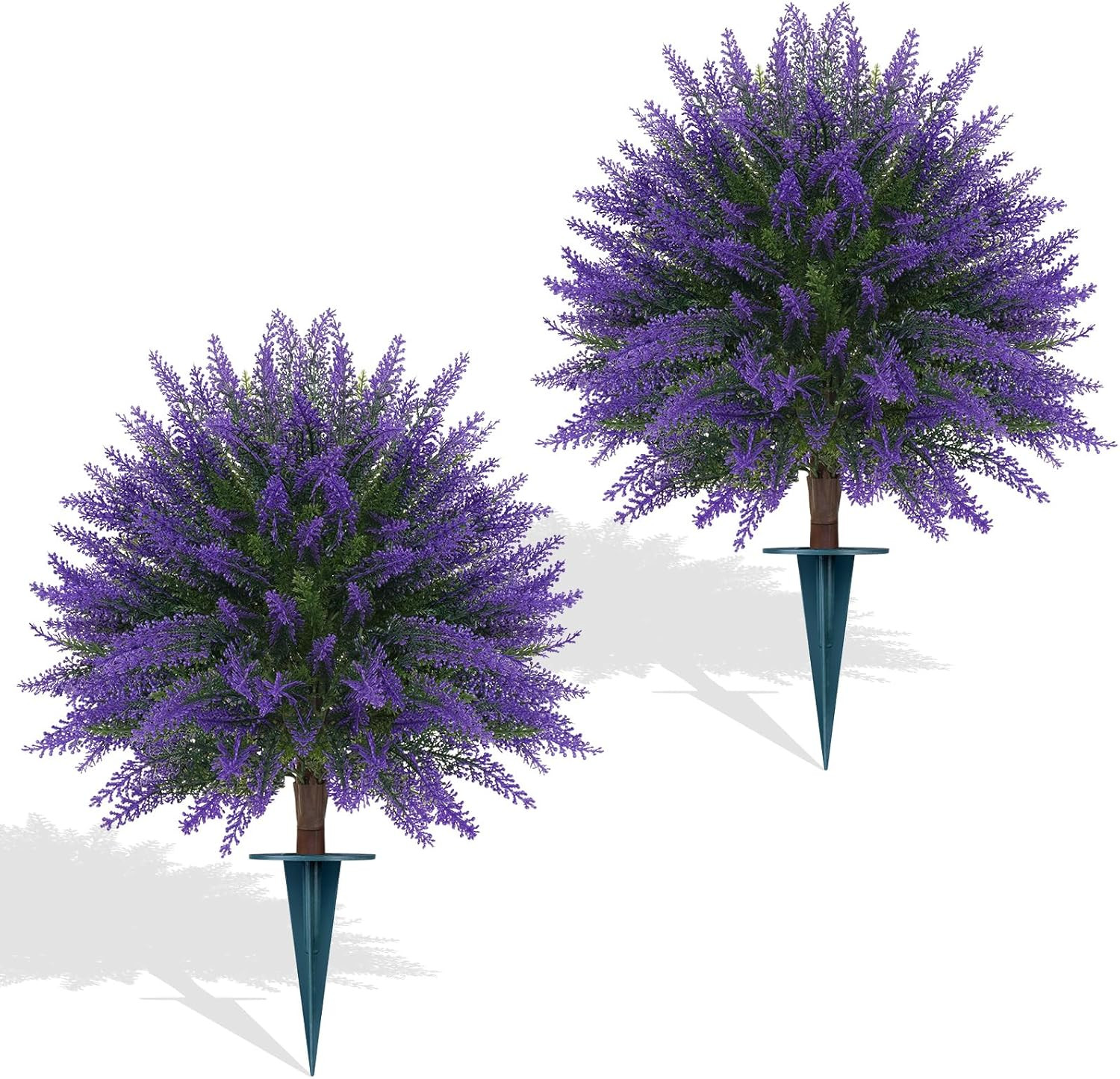 24in Artificial Lavender Topiary Bushes Set of 2 UV Resistant Fake Plant Decor