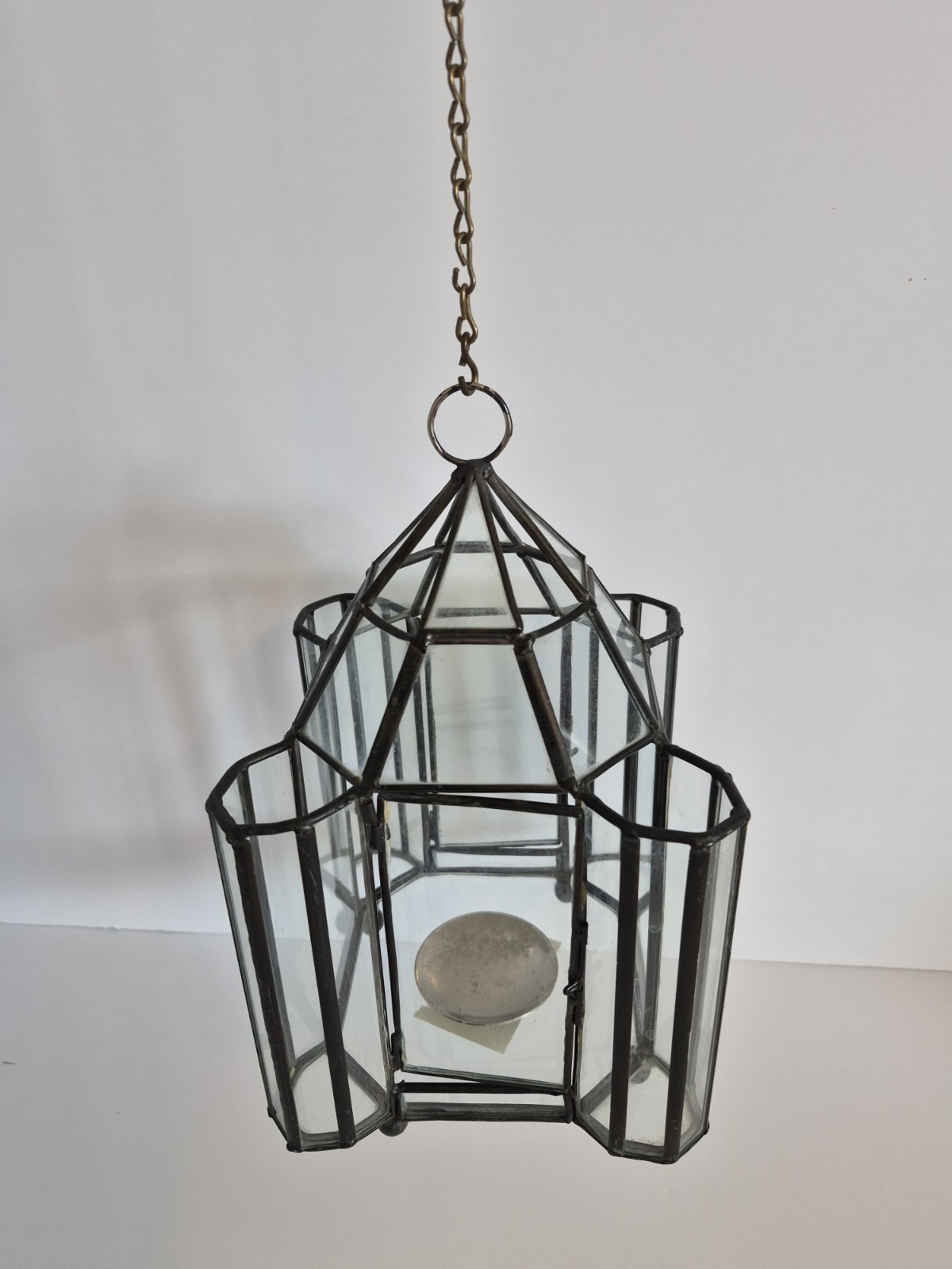 Geometric Glass Hanging Terrarium Lantern Metal Frame 10 Inch