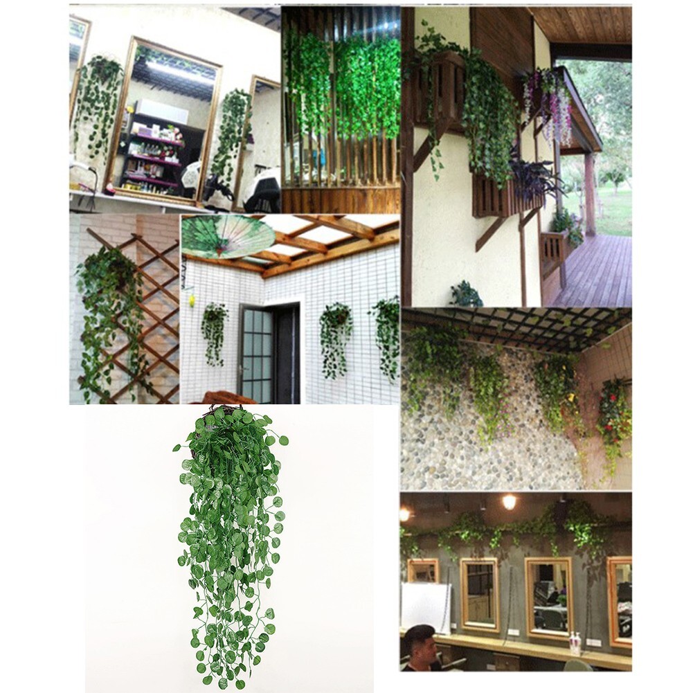 2PCS Artificial Hanging Plants Basket Pot Fake Vine Trailing Garden Wall Plants