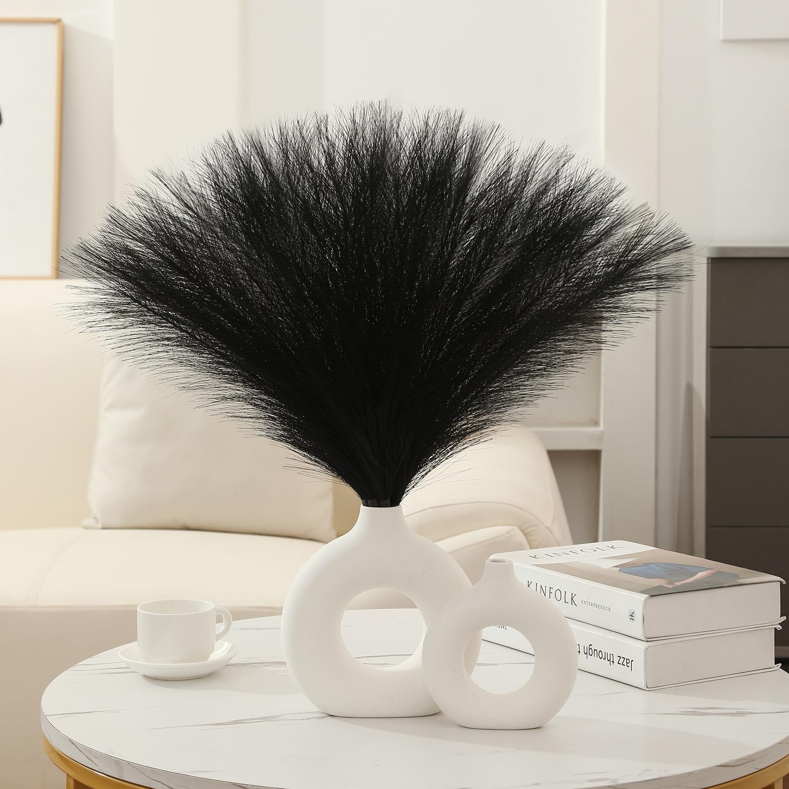 Faux Pampas Grass Decor 17.7 Inch 6pcs, Artificial Pampas Grass Fluffy Home D…