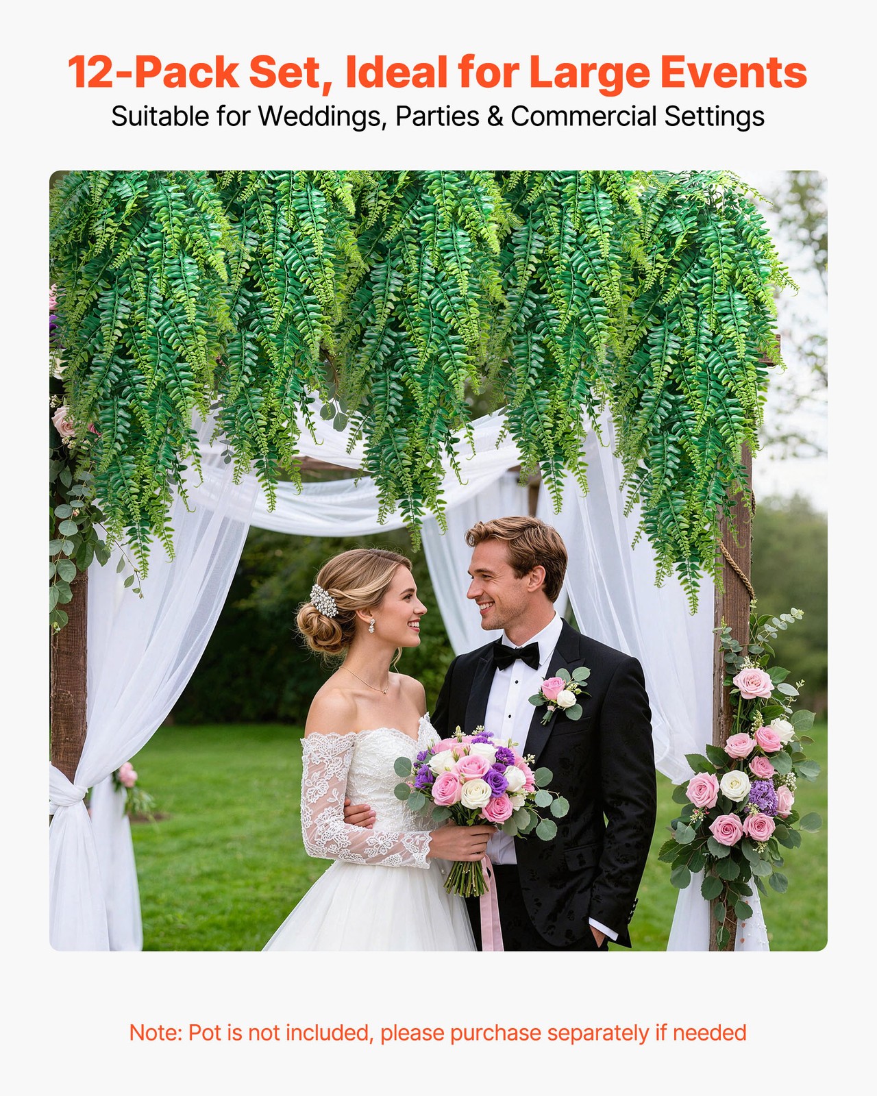 VEVOR 32″ Artificial Hanging Boston Fern Bush Wall Wedding Party Decor 12 Pcs
