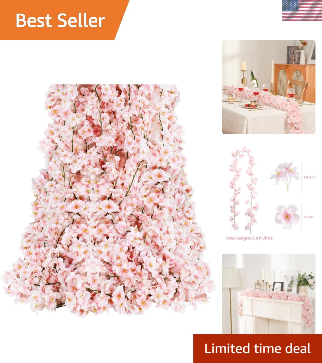 Durable Faux Silk Cherry Blossom Vines, 35.4 Ft – Wedding & Outdoor Elegance