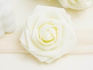 16Pcs Artificial Flowers Fake Roses with Stems, Ivory White Boxed Foam Roses for