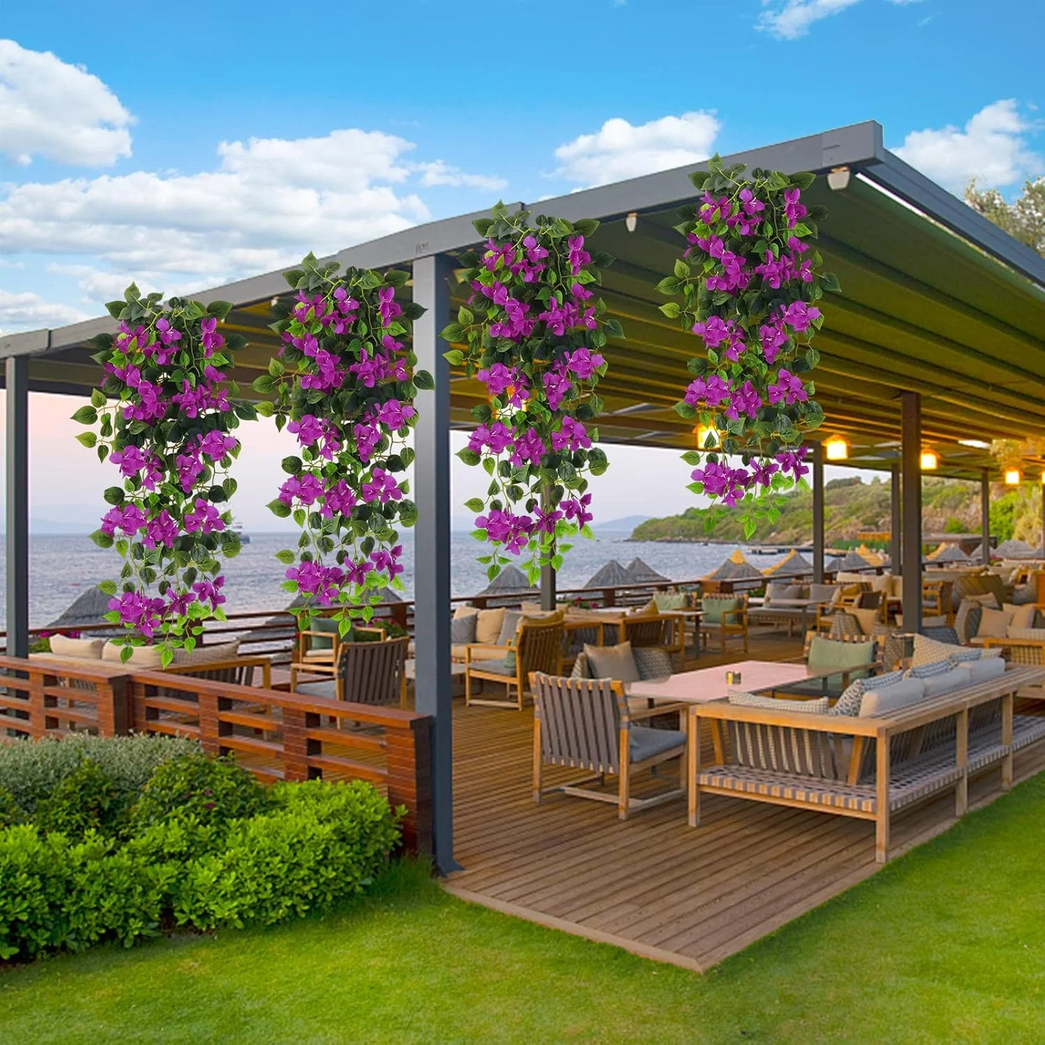 Artificial Hanging Flowers Bougainvillea, UV Resistant Faux Silk Flower Fabric V