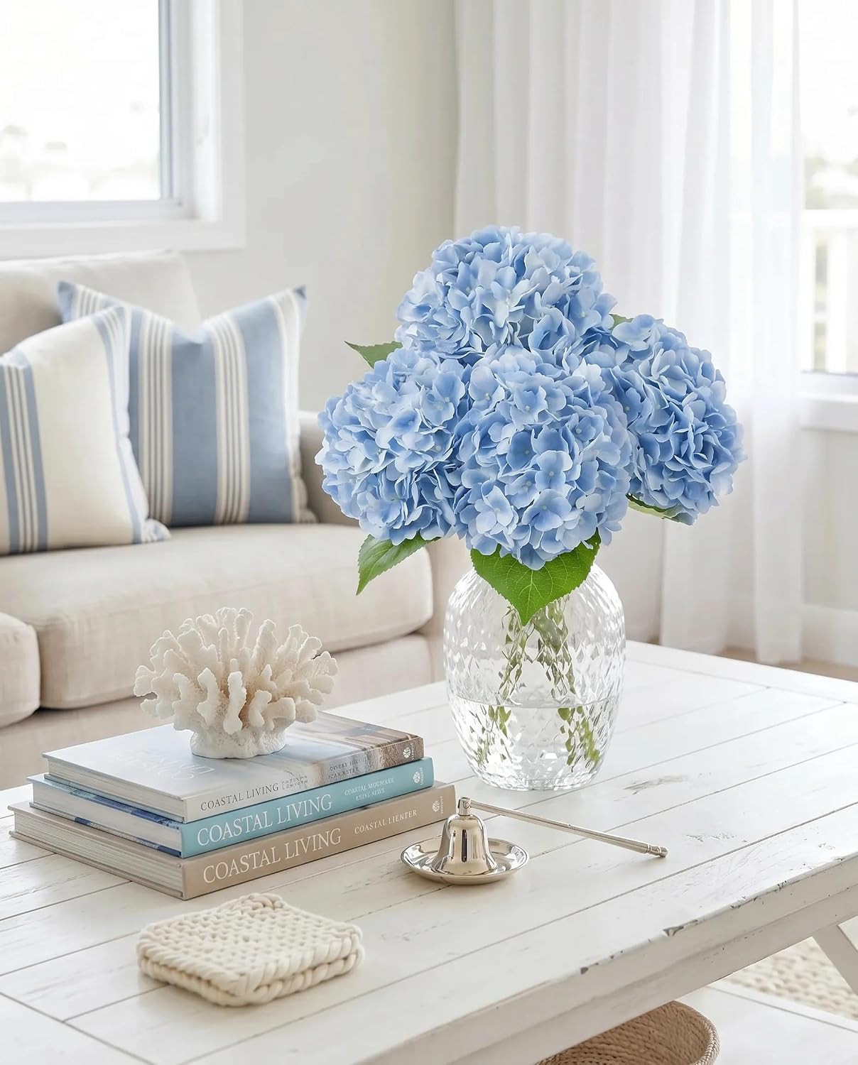 Blue Real Touch Hydrangea Flowers – 4 Pcs Large Faux Floral Décor