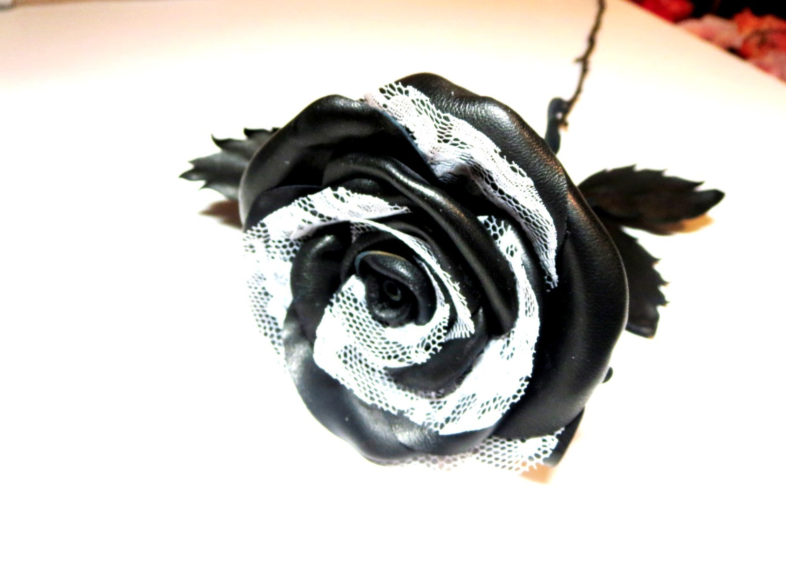 White Leather Rose Third Wedding Anniversary Gift Handmade Leather flower rose