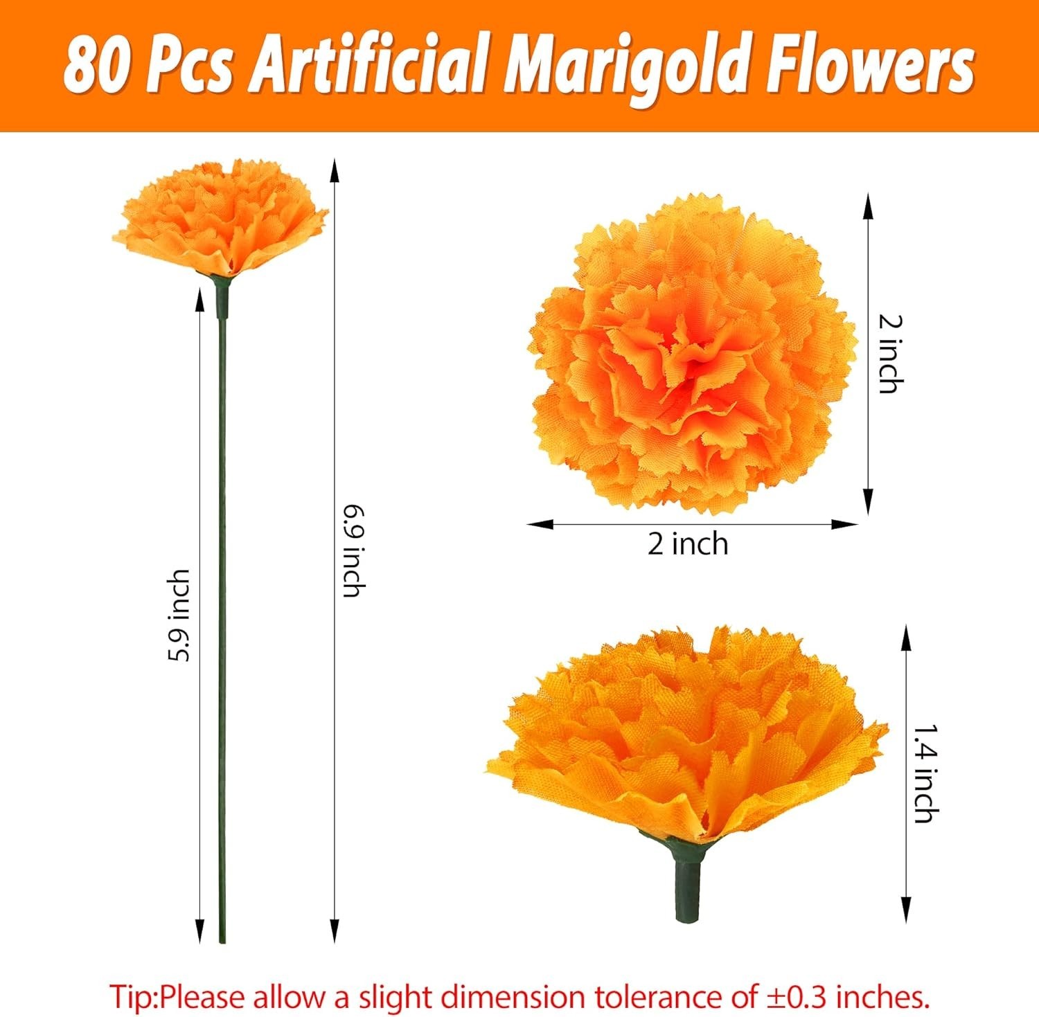 Reusable 80 Pcs Fluffy Silk Marigold Flowers for Indian Weddings and Events
