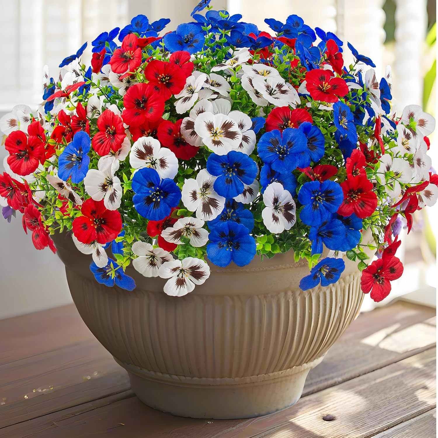 18 Pcs Artificial Fake Pansy Flowers for Outdoor, UV Resistant Faux Silk Pansies