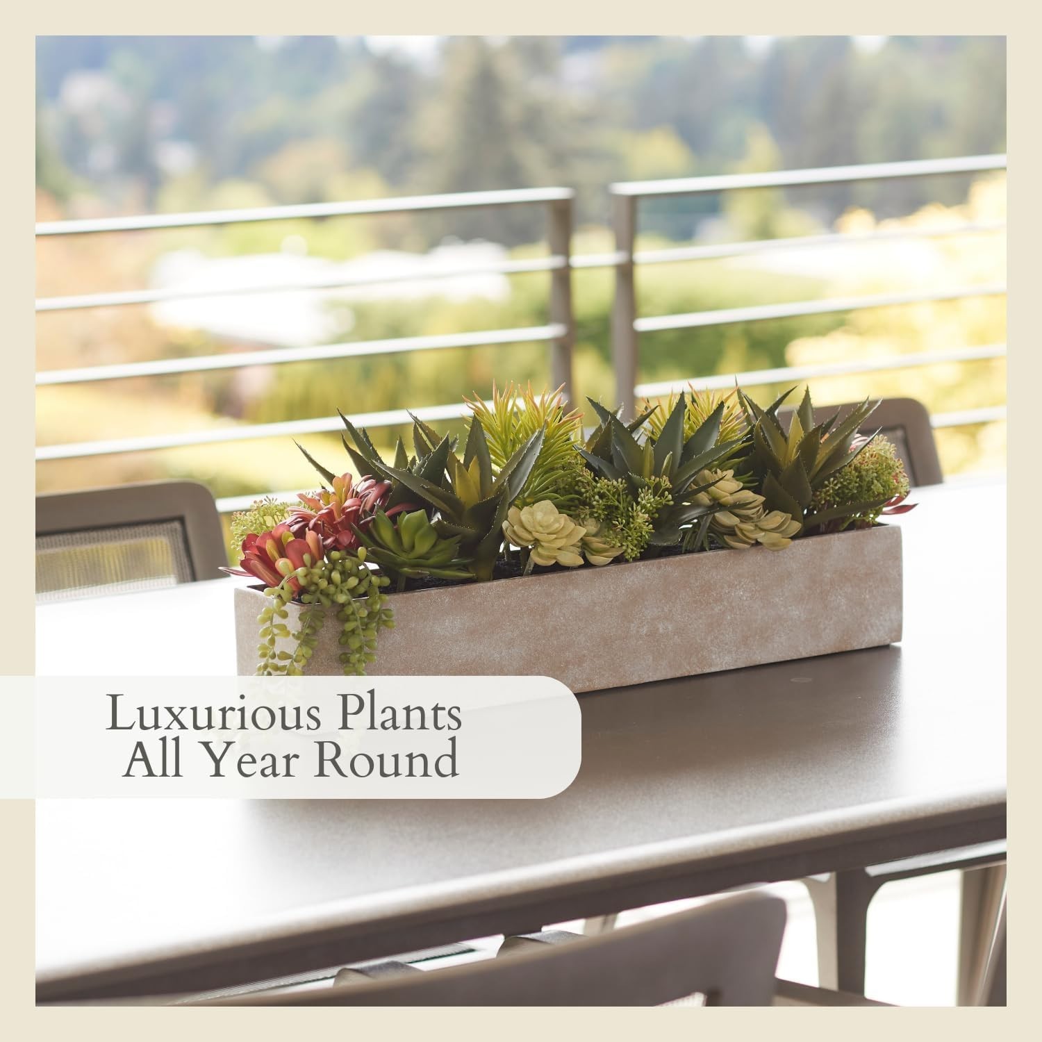 Oblong Faux Succulent Arrangement, 27″ Premium Artificial Indoor Plant, Khaki