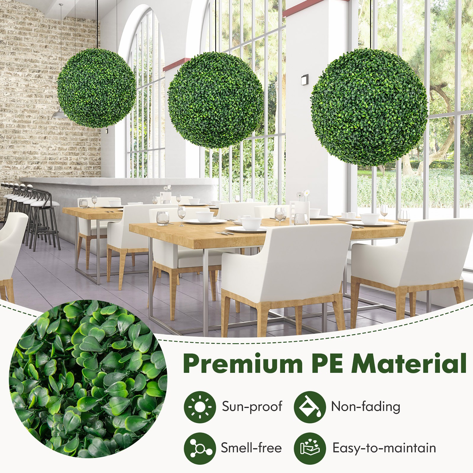 2 PCS 20” Artificial Boxwood Topiary Balls Sun-protective Round Greenery Bushes