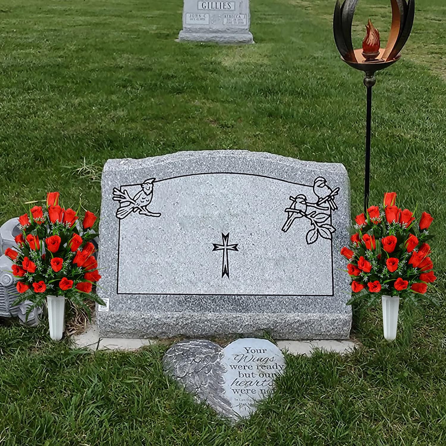 Artificial Cemetery Flowers, Grave Decorations Roses, Memorial Flowers Bouque…