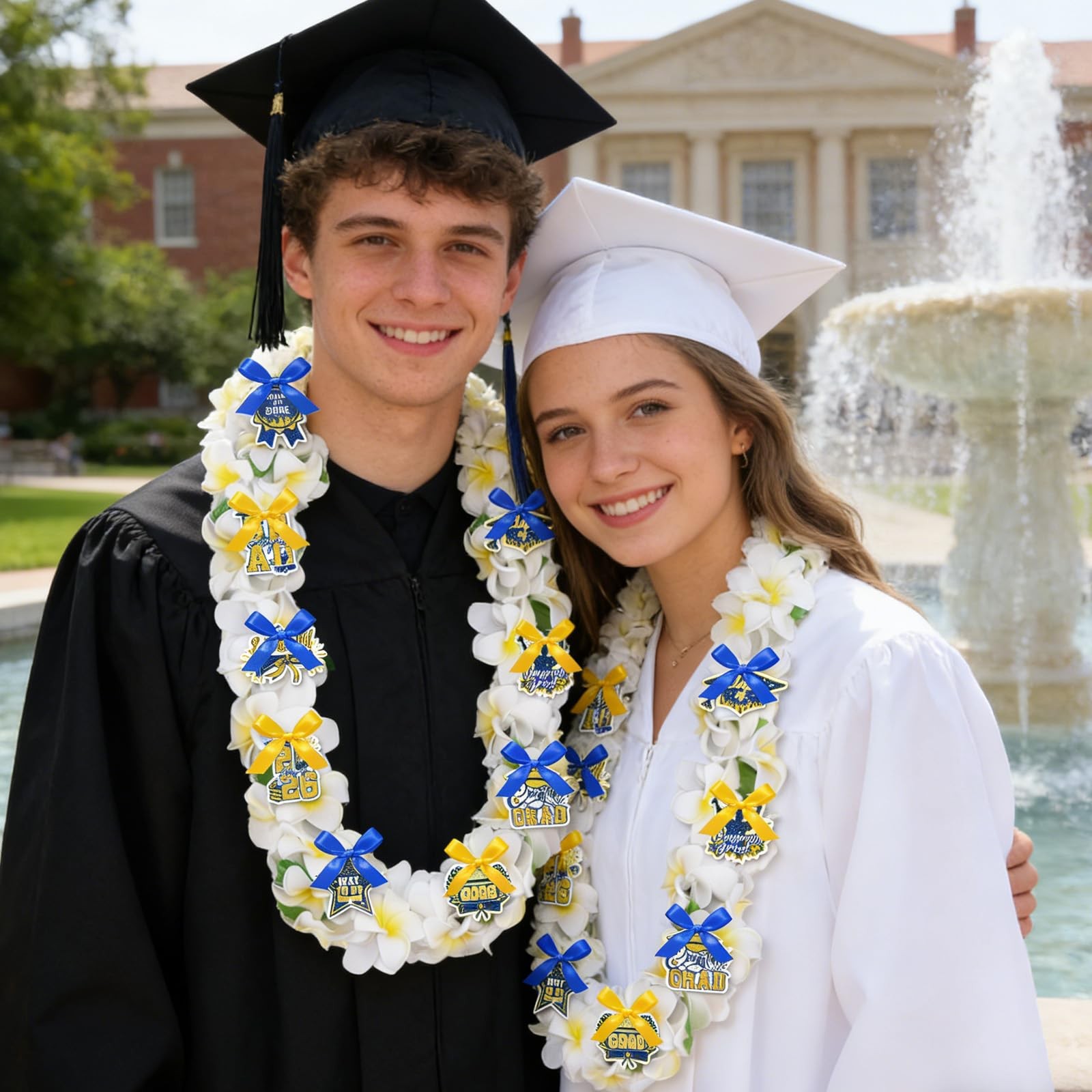 Hawaiian Leis for Graduation 2026, Artificial Plumeria Flower Wreath with Blu…