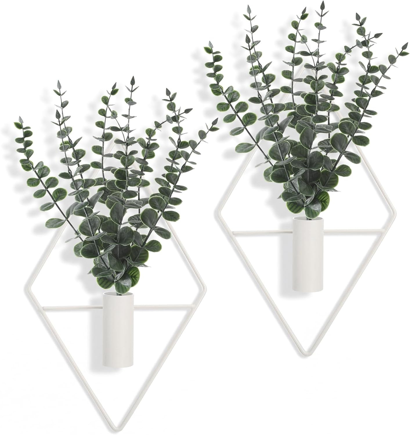 4 Pcs Hanging Planters with Artificial Eucalyptus Metal Hanging Vase Indoor Plan