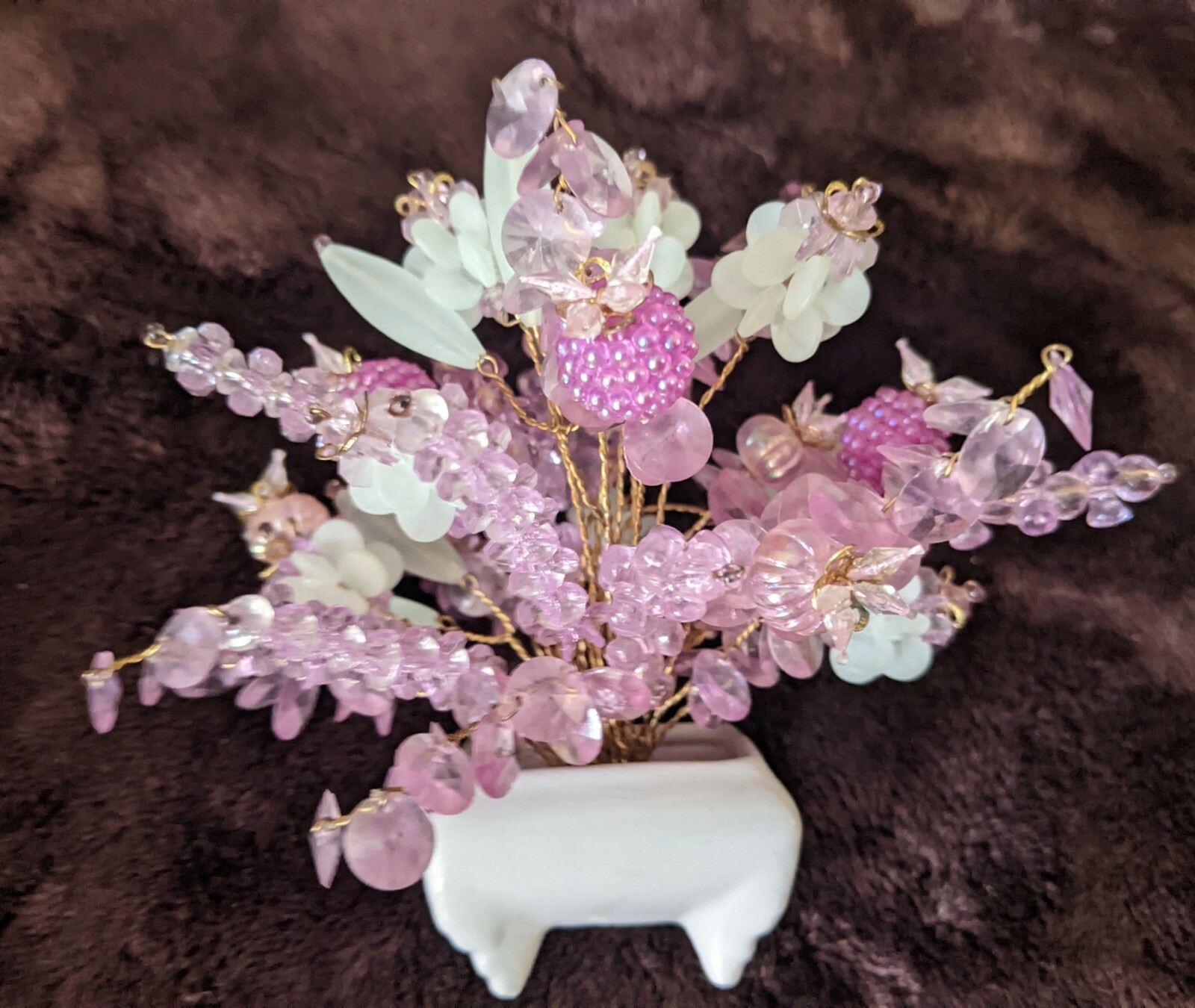 Vintage Plastic Beaded Floral Arrangement On Wire 5″ Tall