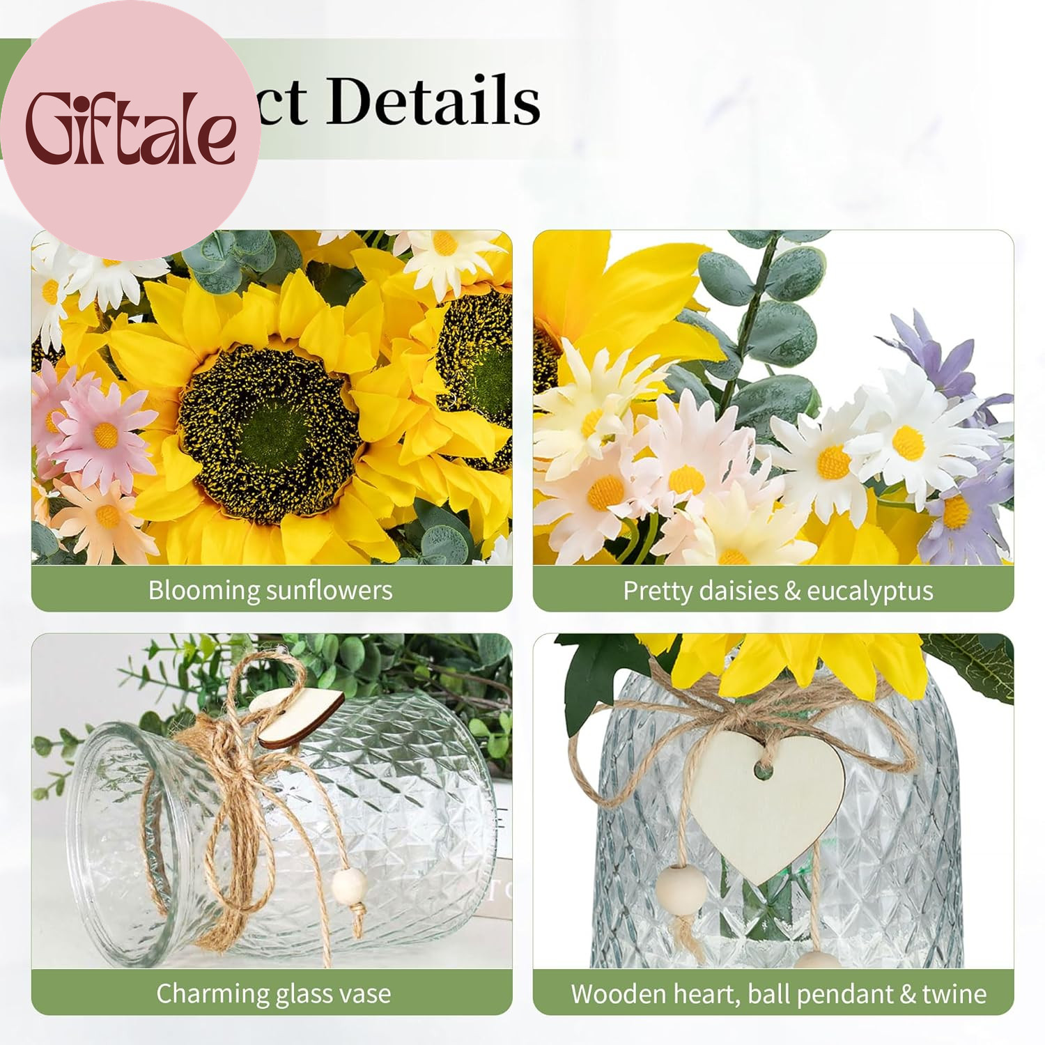 Sunflower Fake Flowers in Vase: Sunflowers Artificial Flowers with Vase for Tabl