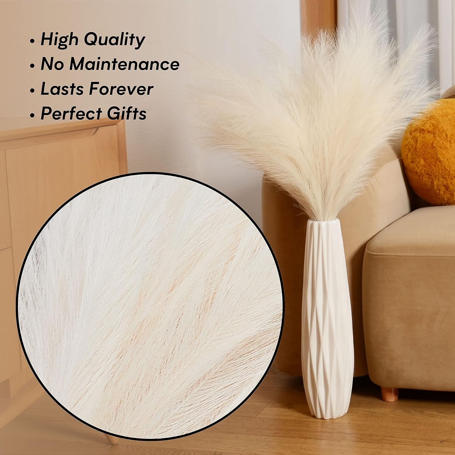 Faux Pampas Grass, 9 PCS 37”/3.1FT Tall Fluffy Fake Pompas Floral Large Pompous