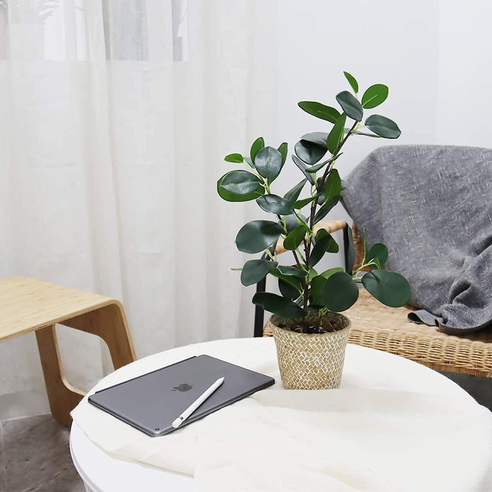 Artificial Ficus Tree Small Fake Plants in Weaved Pot 20″ Height for Living R…