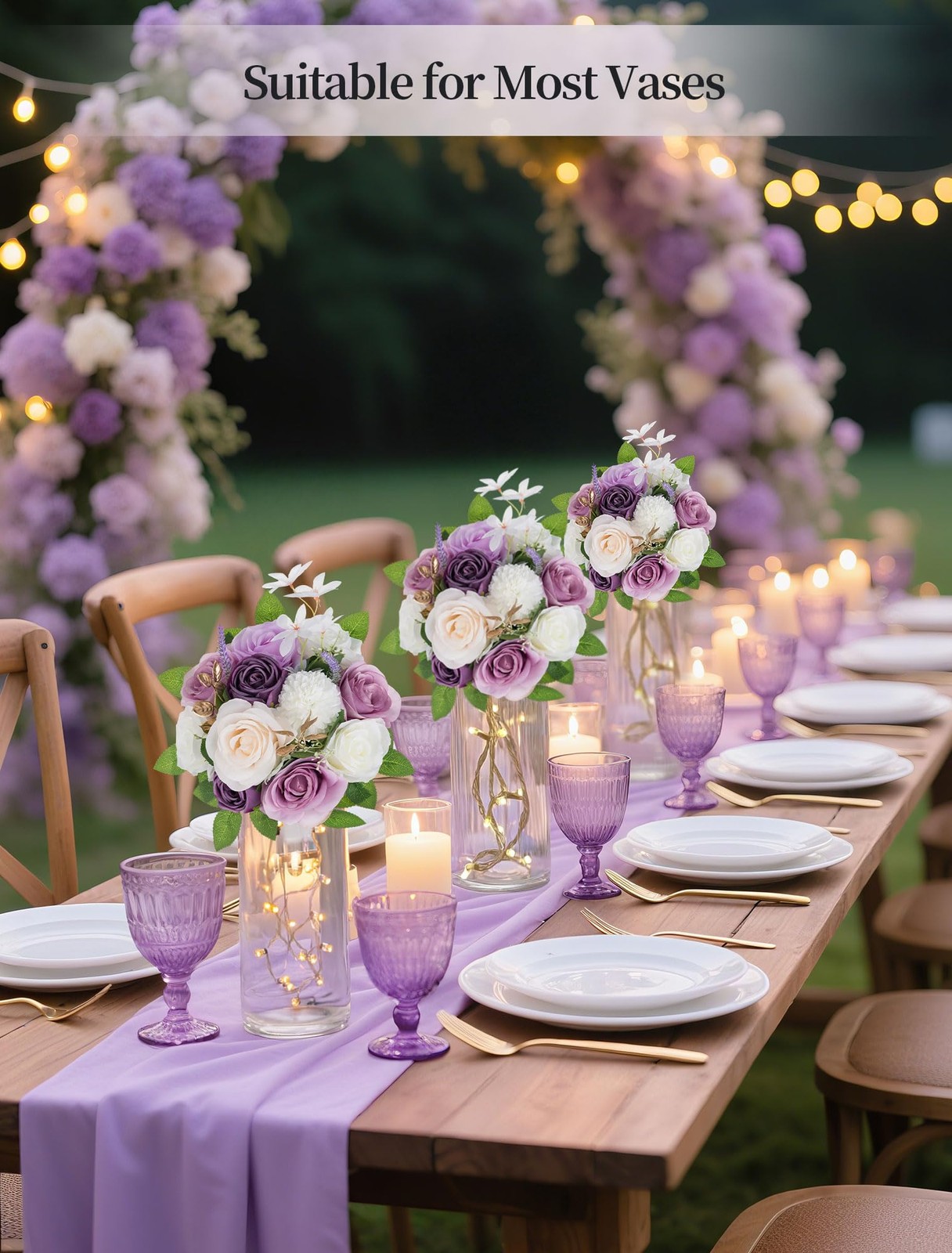 2 PCS Artificial Flowers Ball Wedding Centerpieces Lilac Rose Silk Kissing