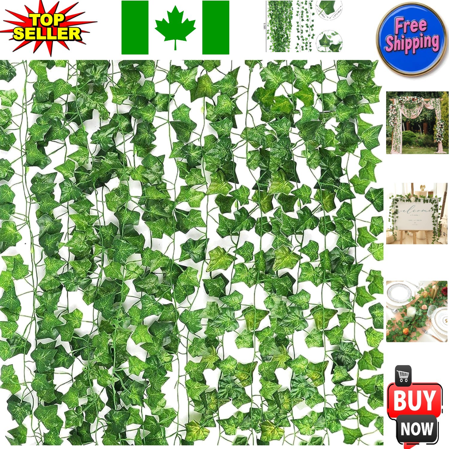 Eco-Friendly 14-Pack Artificial Ivy Vines – 78.7 Inch Length for Indoor Use