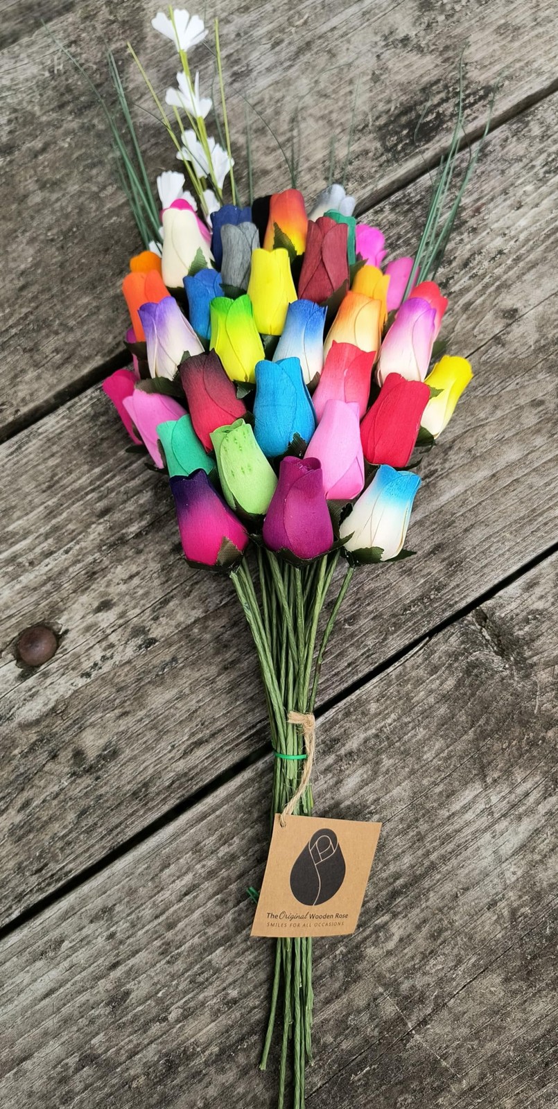 36 Pcs Assorted Colors Wooden Rose Closed Bud Bouquets Flower Gift Decor