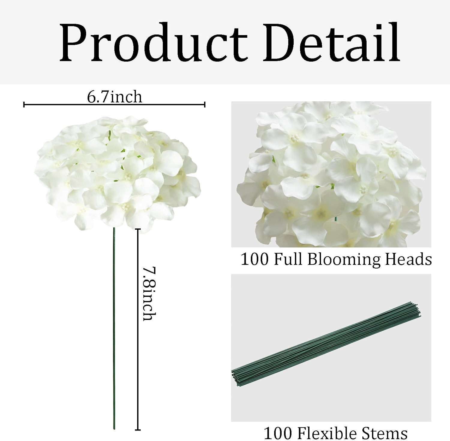 100 Pcs Faux White Hydrangea Flowers for Weddings, Parties & Home Decor