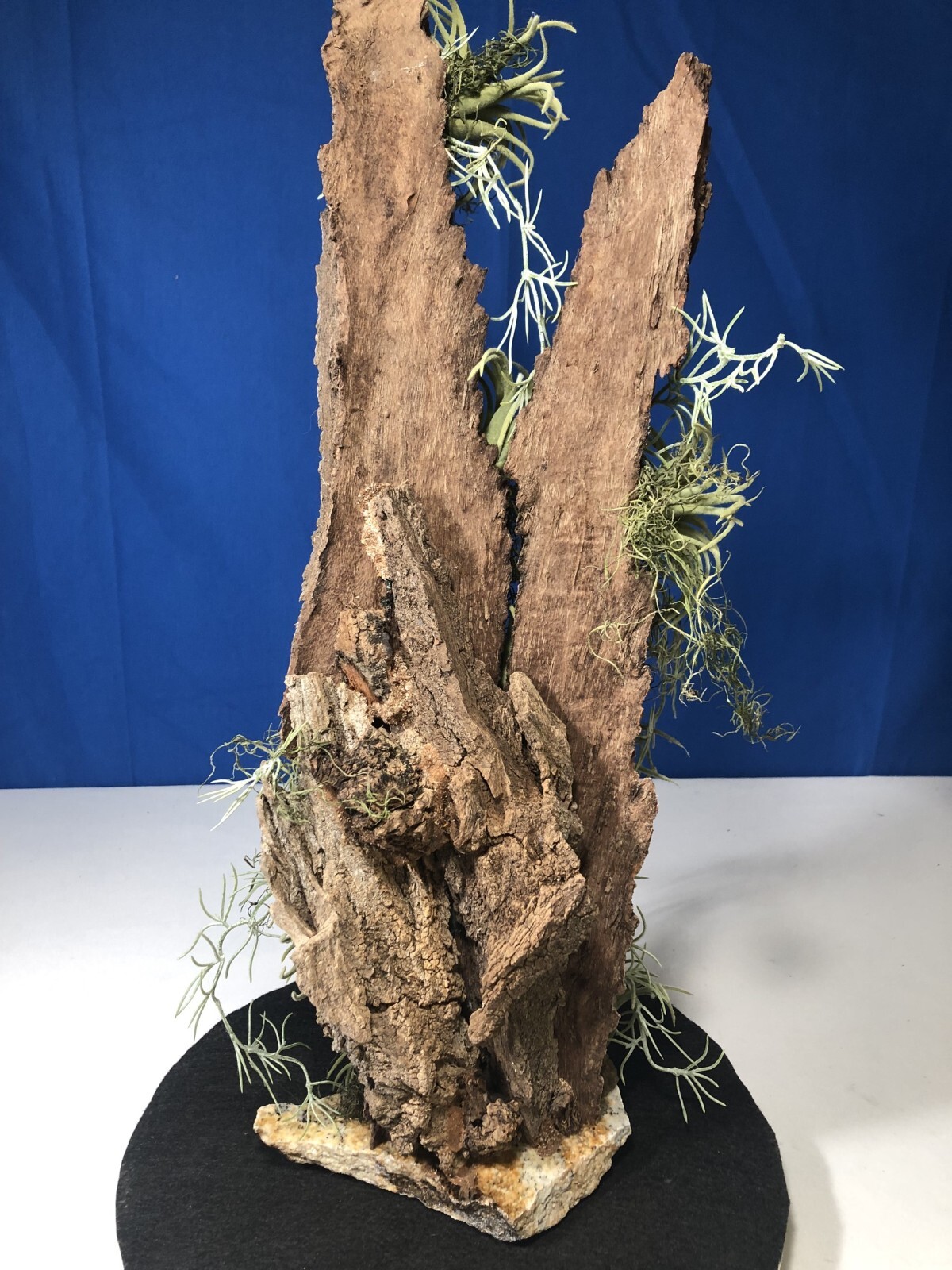 Artificial Succulent Air Plant Home Office Mounted on Real Wood Bark and Stone
