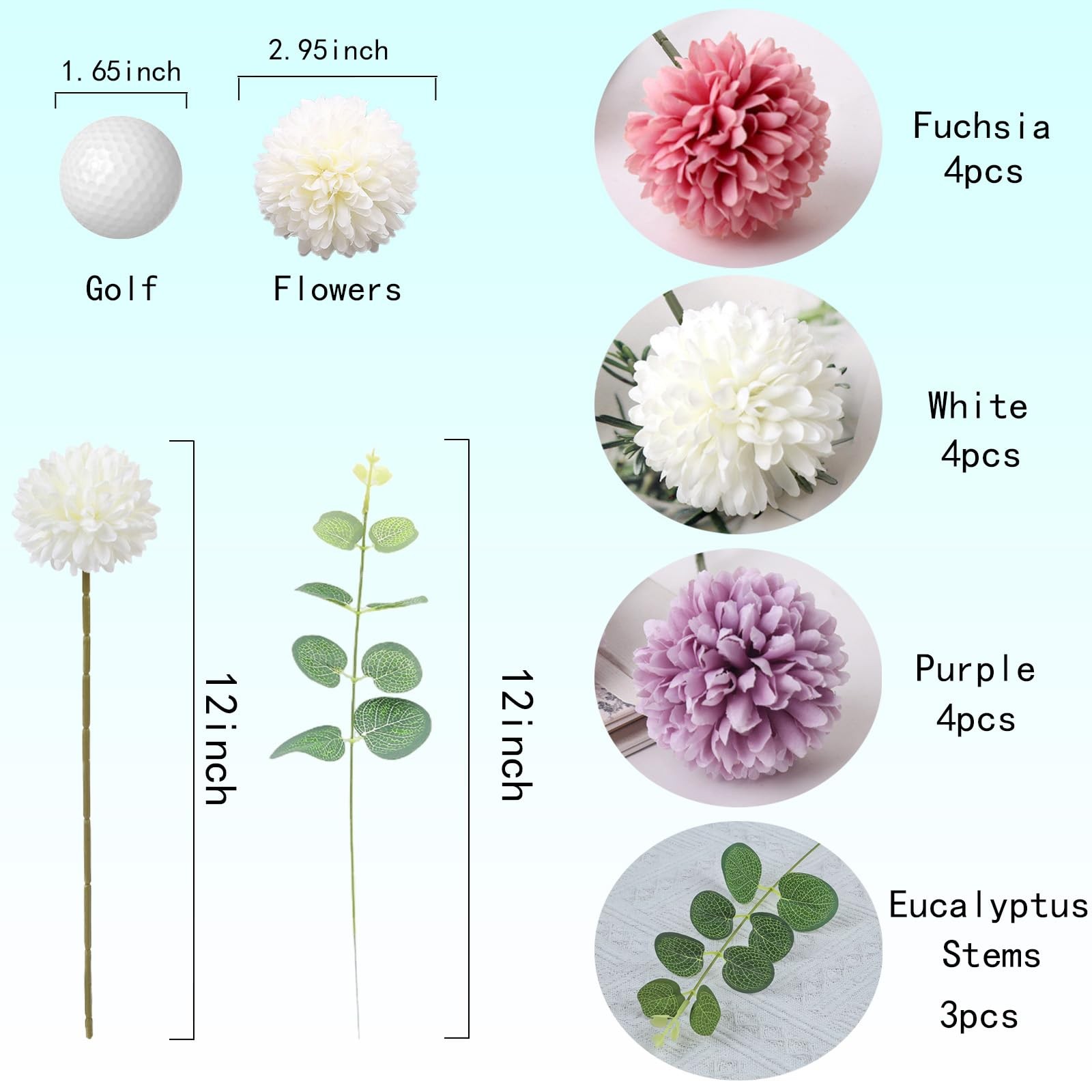 Artificial Silk Mums Chrysanthemum Flowers with Faux Eucalyptus Stems Decor