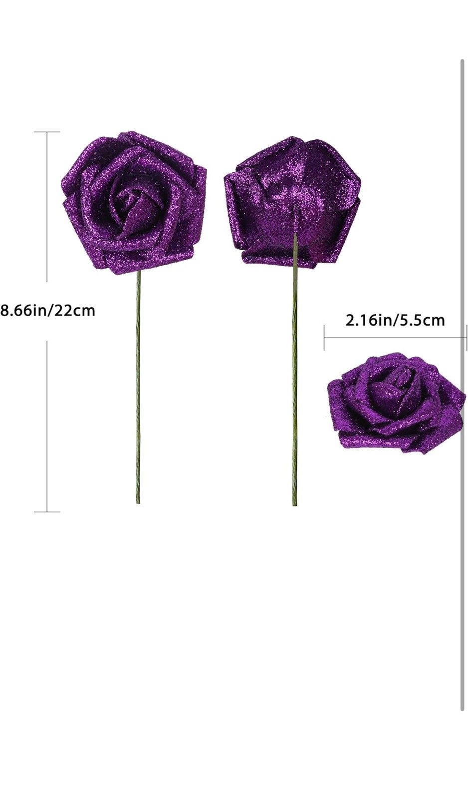 30PCS Purple Glitter Artificial Roses with Stems for DIY Crafts Wedding Decor